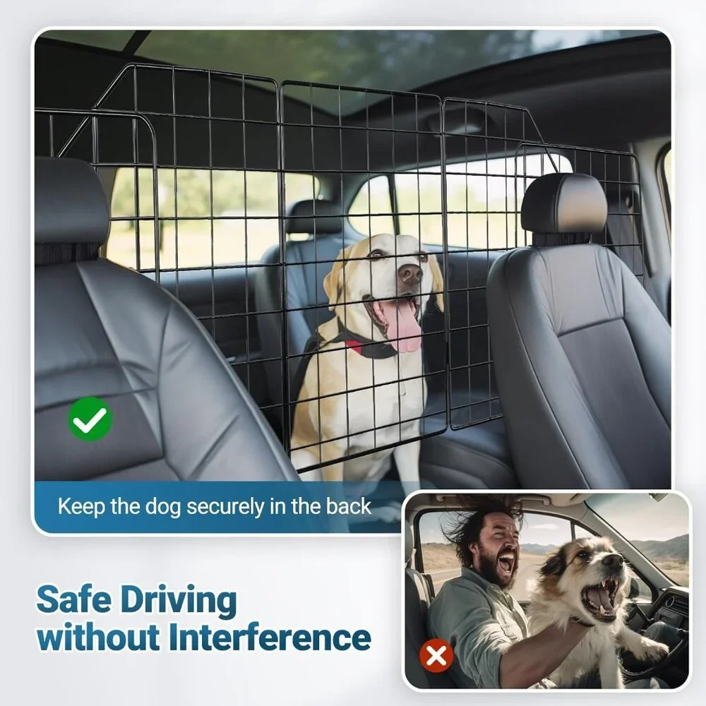 Dog Car Barrier Gate for SUVs Universal-Fit Divider Cargo Wire Mesh Triple Fold